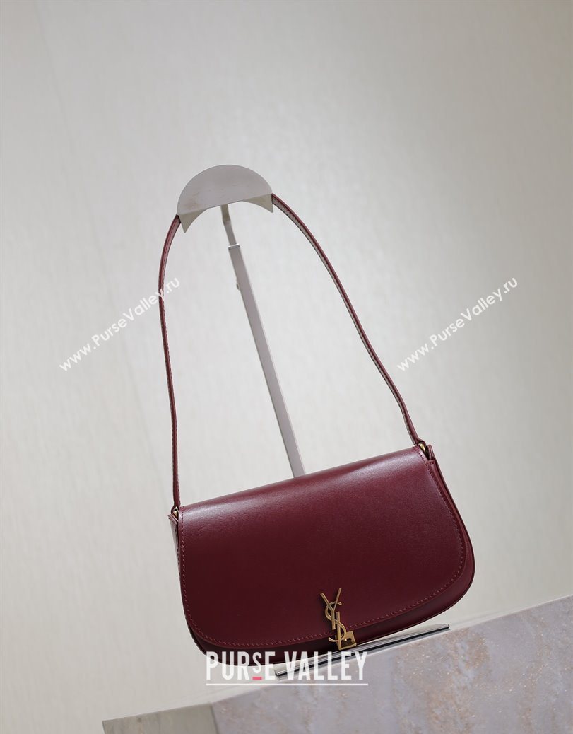 Saint Laurent Mini Voltaire Half-Moon Shoulder Bag in Box Leather Dark Burgundy 2025 779642 (YY-250801071)