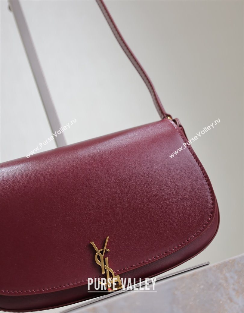 Saint Laurent Mini Voltaire Half-Moon Shoulder Bag in Box Leather Dark Burgundy 2025 779642 (YY-250801071)