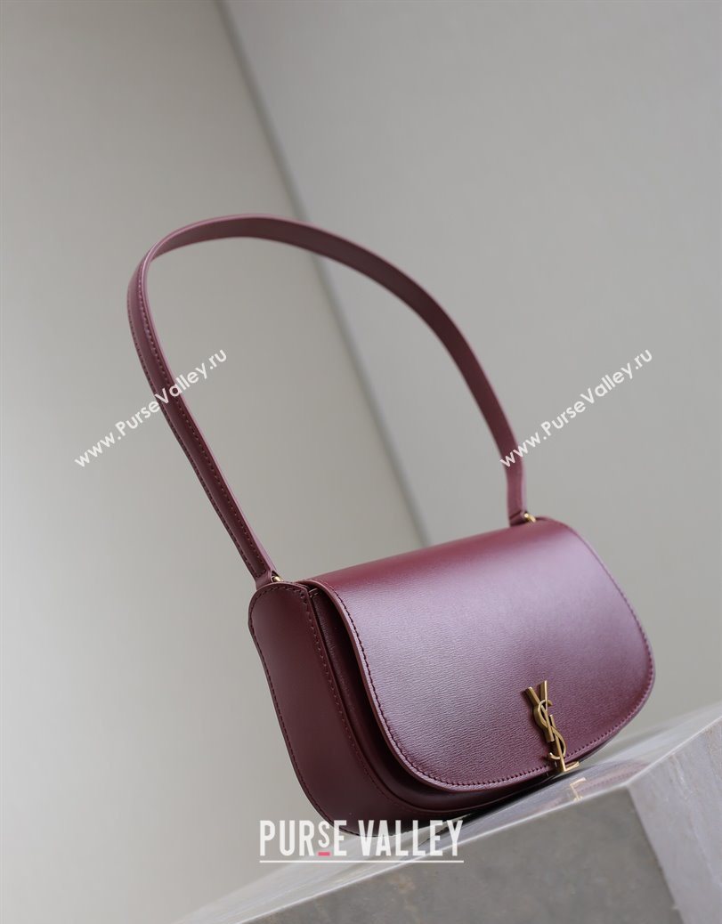 Saint Laurent Mini Voltaire Half-Moon Shoulder Bag in Box Leather Dark Burgundy 2025 779642 (YY-250801071)