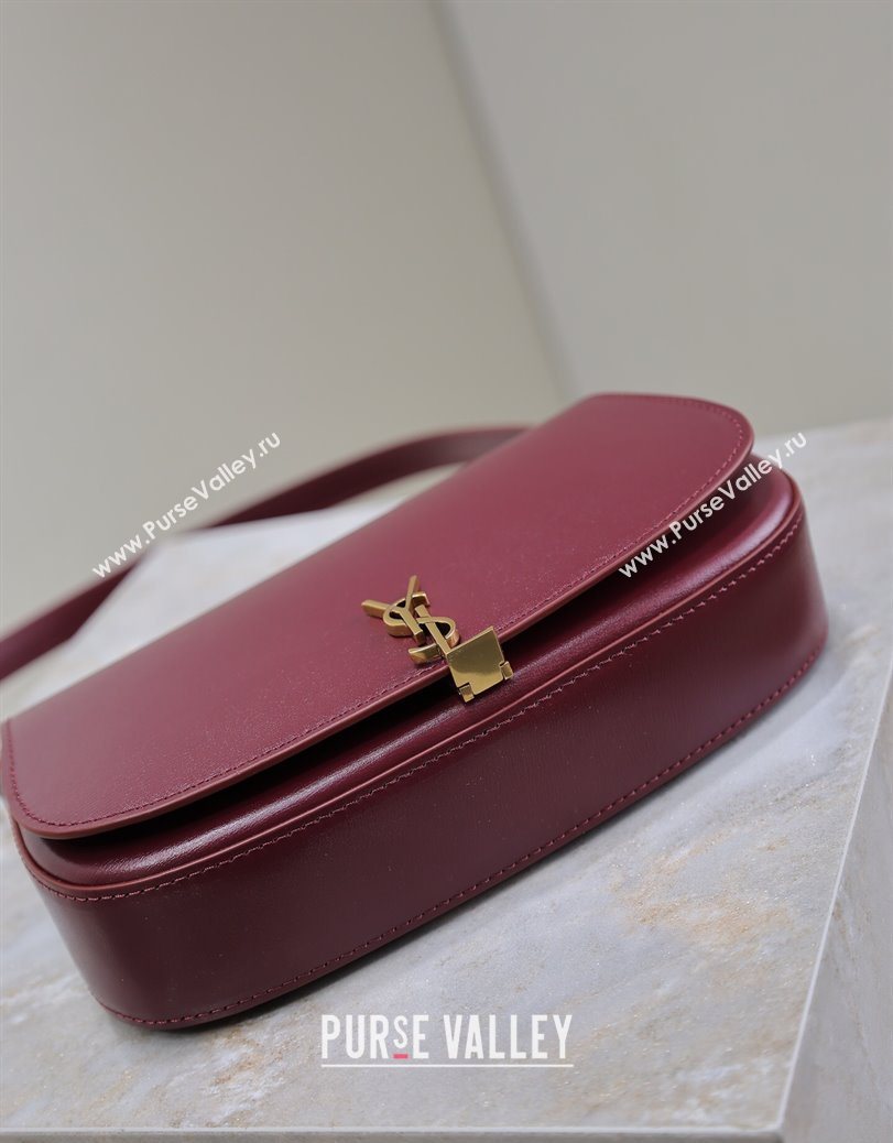 Saint Laurent Mini Voltaire Half-Moon Shoulder Bag in Box Leather Dark Burgundy 2025 779642 (YY-250801071)
