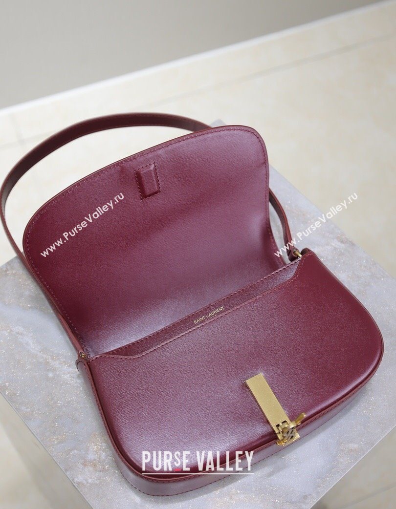 Saint Laurent Mini Voltaire Half-Moon Shoulder Bag in Box Leather Dark Burgundy 2025 779642 (YY-250801071)