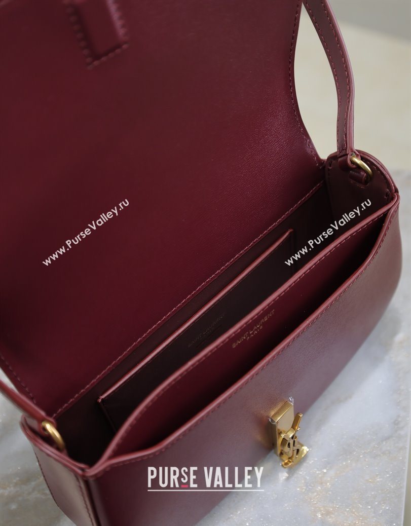 Saint Laurent Mini Voltaire Half-Moon Shoulder Bag in Box Leather Dark Burgundy 2025 779642 (YY-250801071)