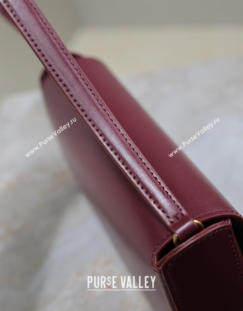Saint Laurent Mini Voltaire Half-Moon Shoulder Bag in Box Leather Dark Burgundy 2025 779642 (YY-250801071)