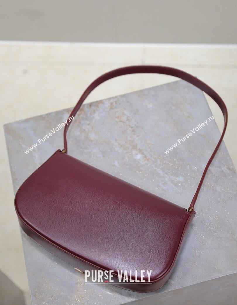 Saint Laurent Mini Voltaire Half-Moon Shoulder Bag in Box Leather Dark Burgundy 2025 779642 (YY-250801071)