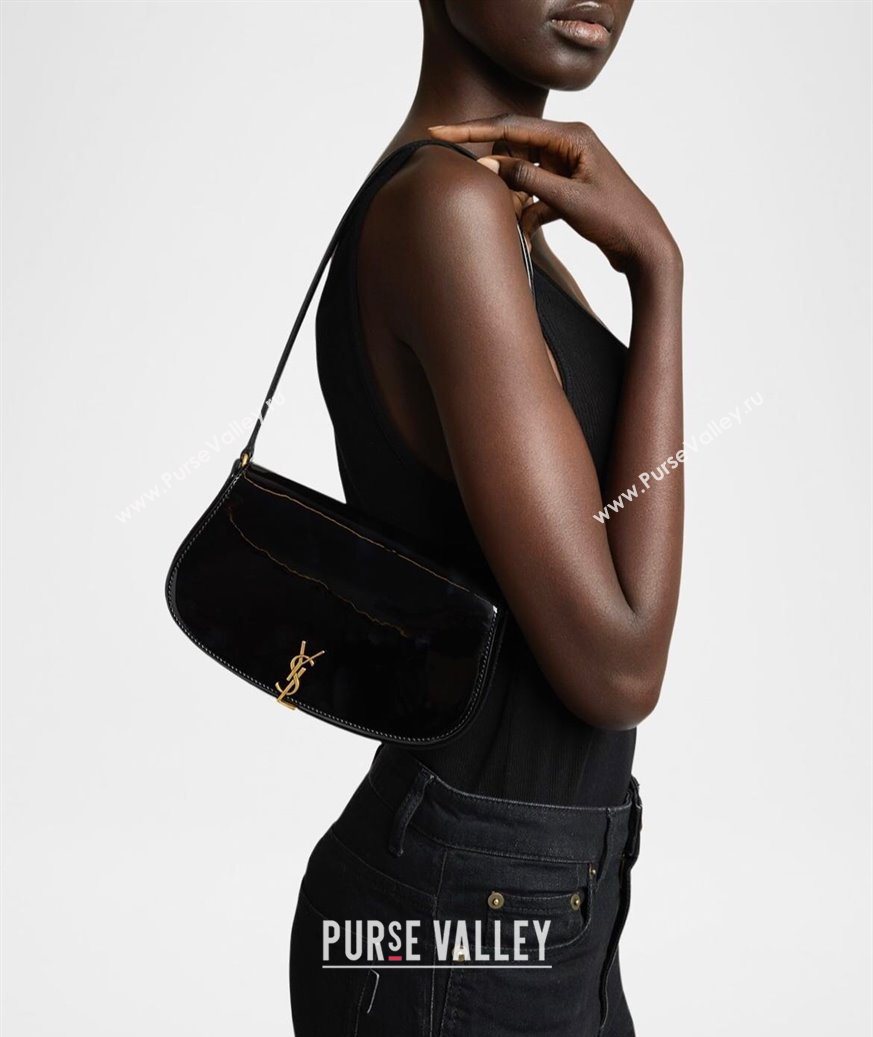 Saint Laurent Mini Voltaire Half-Moon Shoulder Bag in Patent Leather Black 2025 779642 (YY-250801072)