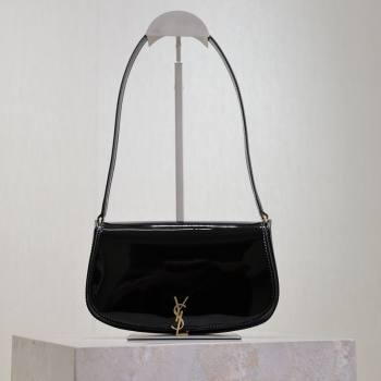 Saint Laurent Mini Voltaire Half-Moon Shoulder Bag in Patent Leather Black 2025 779642 (YY-250801072)