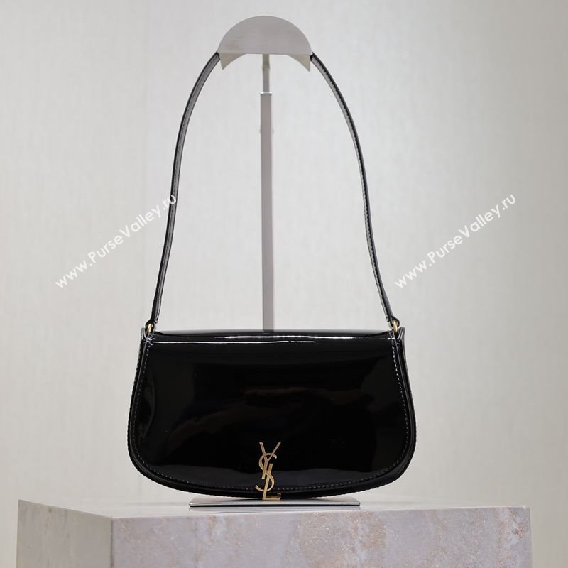 Saint Laurent Mini Voltaire Half-Moon Shoulder Bag in Patent Leather Black 2025 779642 (YY-250801072)