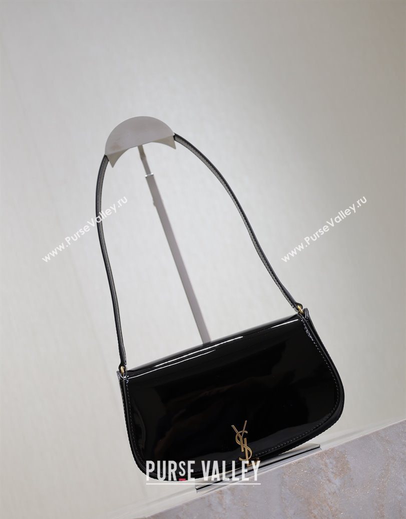 Saint Laurent Mini Voltaire Half-Moon Shoulder Bag in Patent Leather Black 2025 779642 (YY-250801072)