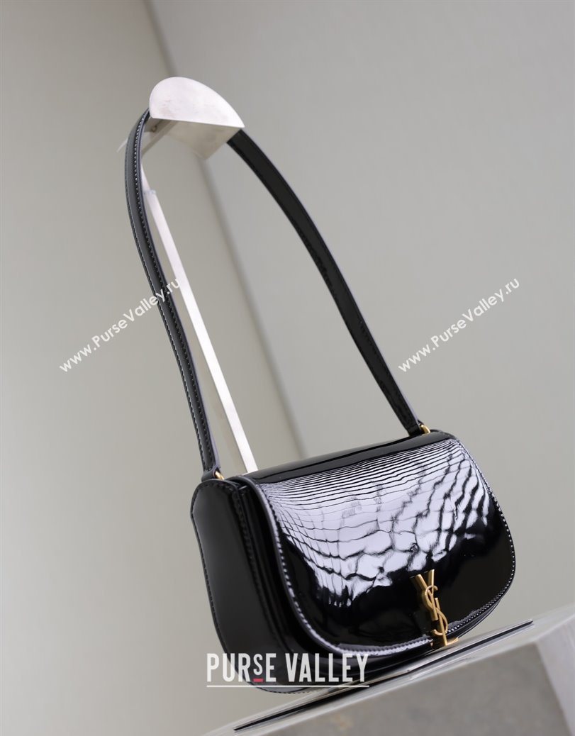 Saint Laurent Mini Voltaire Half-Moon Shoulder Bag in Patent Leather Black 2025 779642 (YY-250801072)