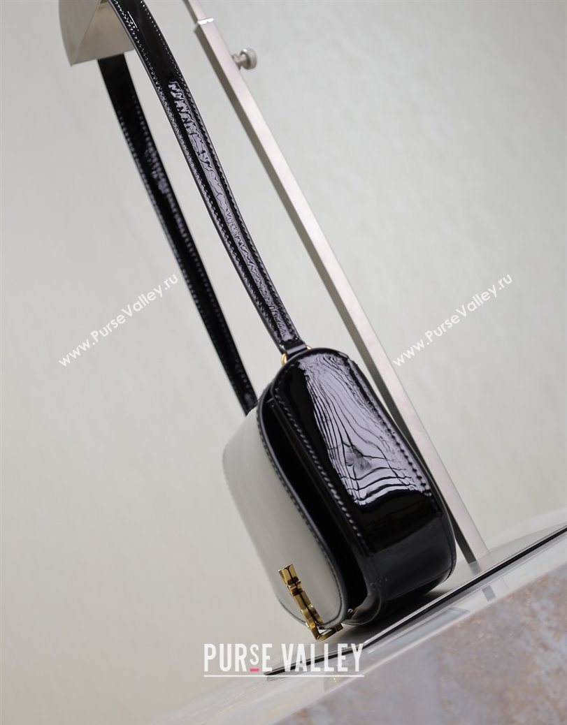 Saint Laurent Mini Voltaire Half-Moon Shoulder Bag in Patent Leather Black 2025 779642 (YY-250801072)