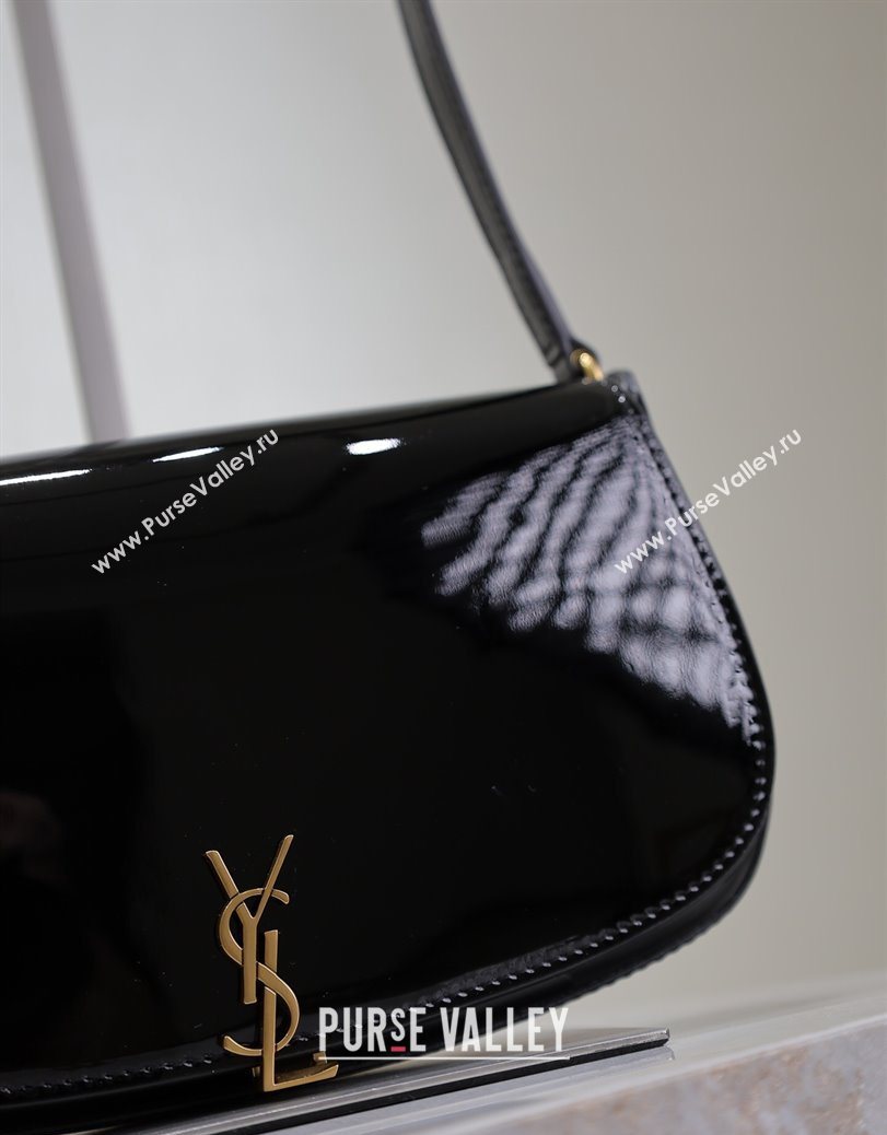 Saint Laurent Mini Voltaire Half-Moon Shoulder Bag in Patent Leather Black 2025 779642 (YY-250801072)