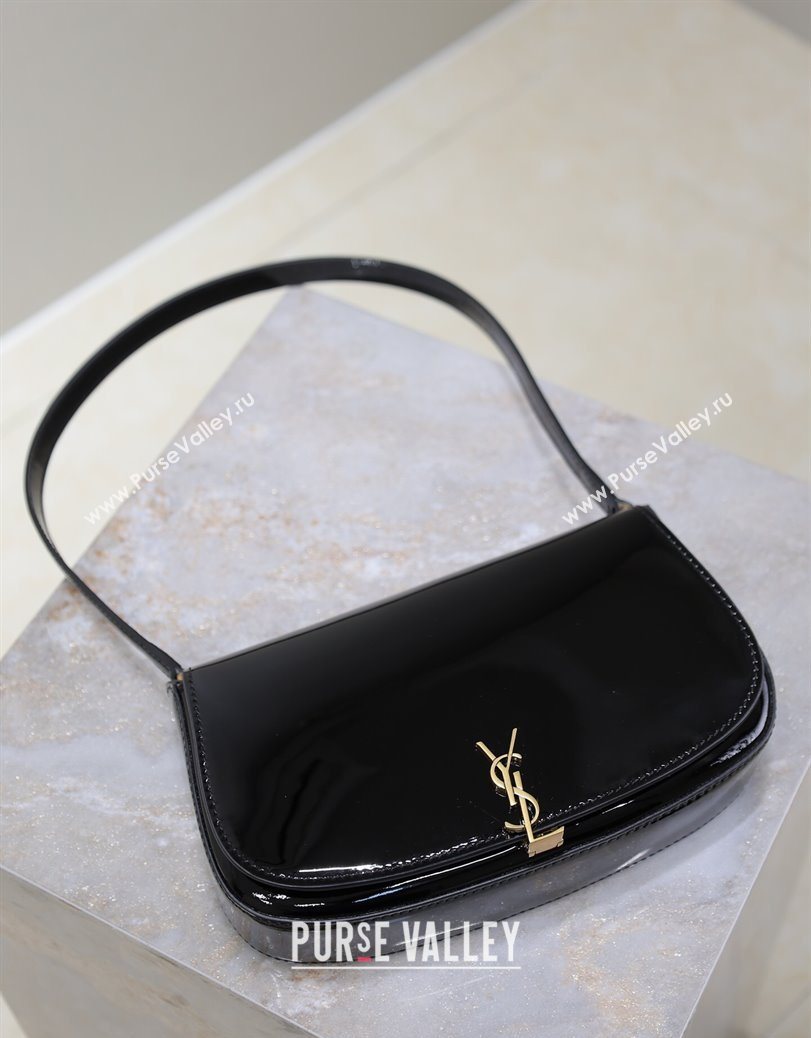 Saint Laurent Mini Voltaire Half-Moon Shoulder Bag in Patent Leather Black 2025 779642 (YY-250801072)