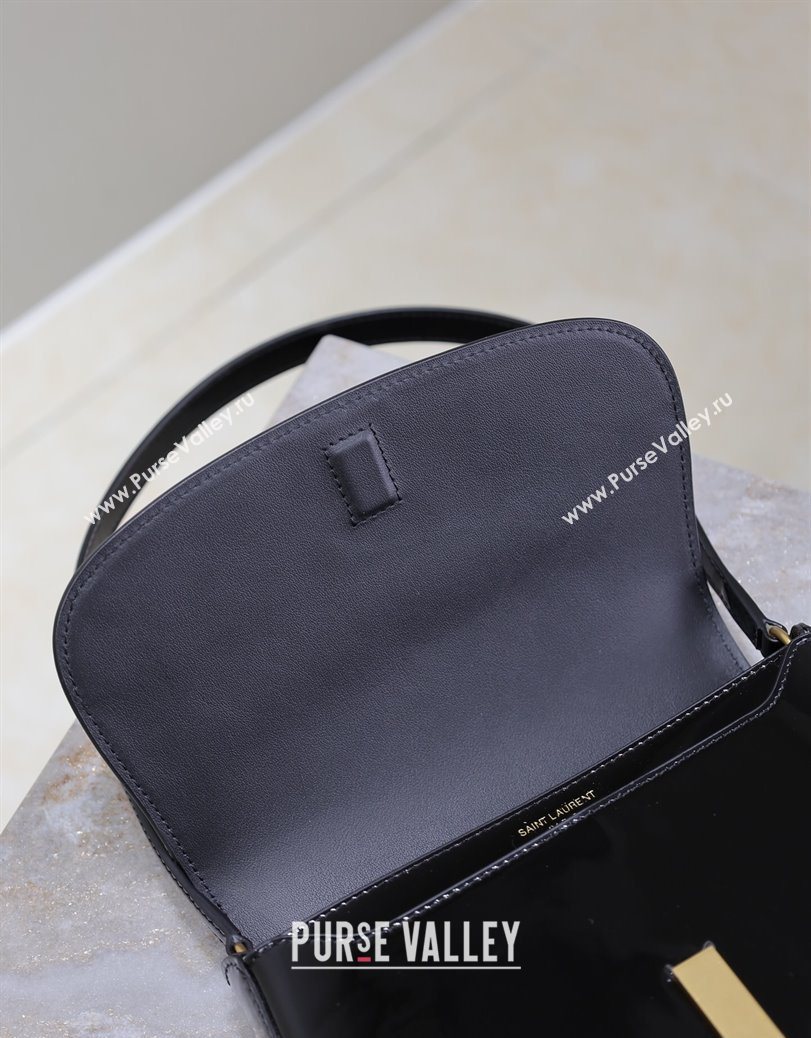 Saint Laurent Mini Voltaire Half-Moon Shoulder Bag in Patent Leather Black 2025 779642 (YY-250801072)