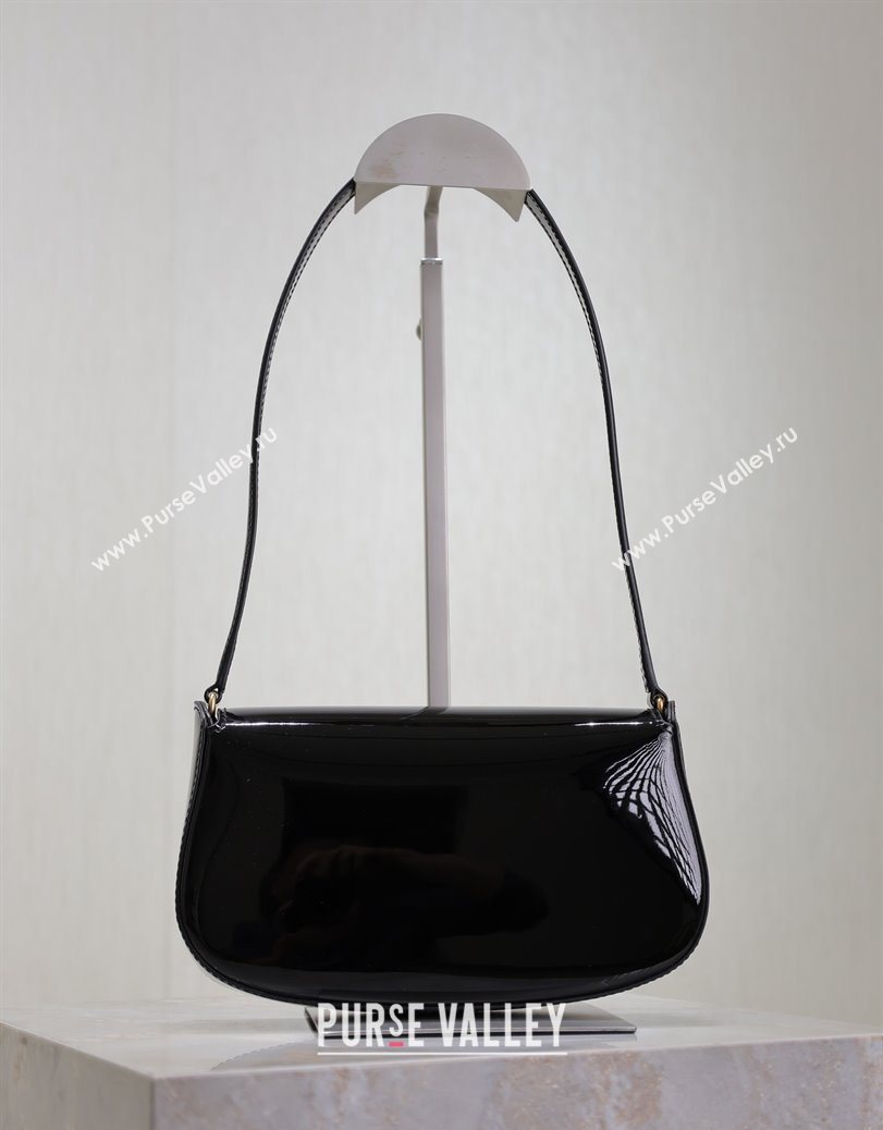 Saint Laurent Mini Voltaire Half-Moon Shoulder Bag in Patent Leather Black 2025 779642 (YY-250801072)