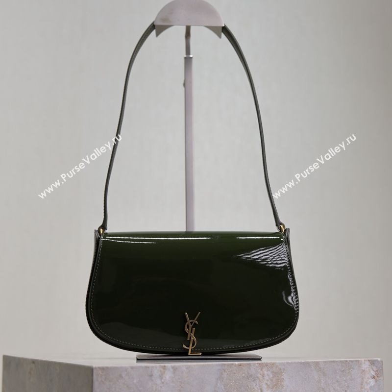 Saint Laurent Mini Voltaire Half-Moon Shoulder Bag in Patent Leather Green 2025 779642 (YY-250801073)
