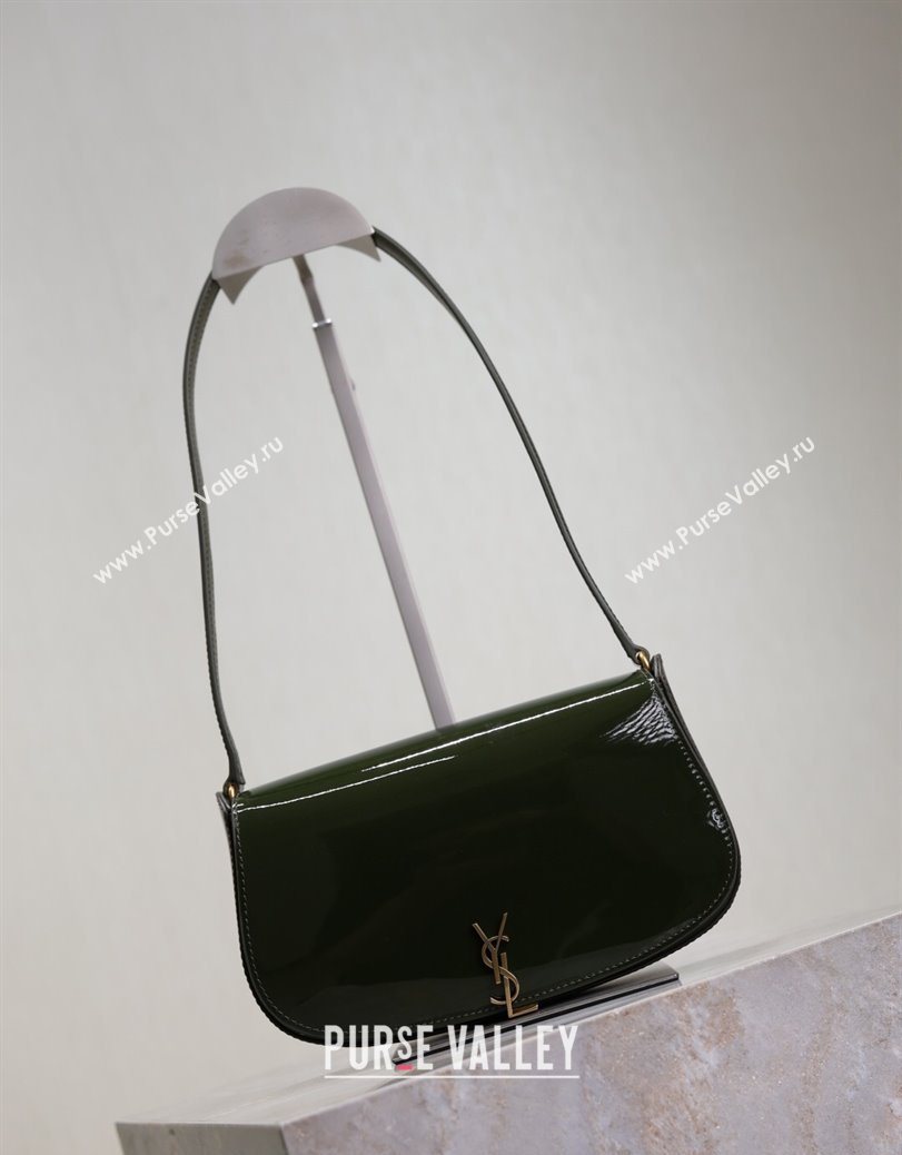 Saint Laurent Mini Voltaire Half-Moon Shoulder Bag in Patent Leather Green 2025 779642 (YY-250801073)