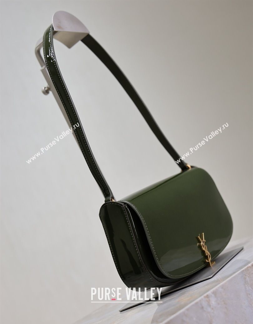 Saint Laurent Mini Voltaire Half-Moon Shoulder Bag in Patent Leather Green 2025 779642 (YY-250801073)