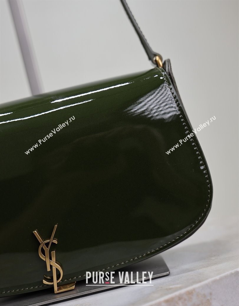 Saint Laurent Mini Voltaire Half-Moon Shoulder Bag in Patent Leather Green 2025 779642 (YY-250801073)