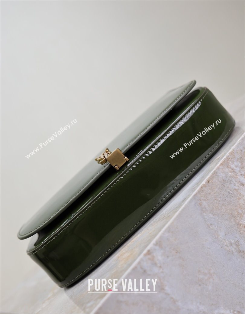 Saint Laurent Mini Voltaire Half-Moon Shoulder Bag in Patent Leather Green 2025 779642 (YY-250801073)
