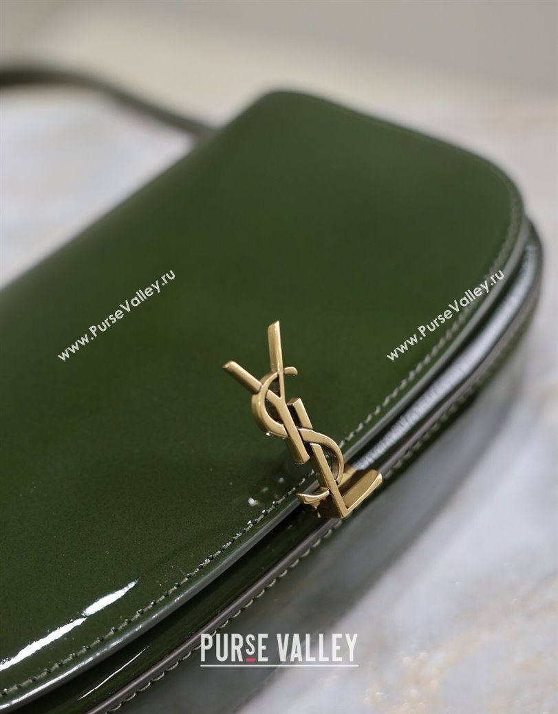 Saint Laurent Mini Voltaire Half-Moon Shoulder Bag in Patent Leather Green 2025 779642 (YY-250801073)