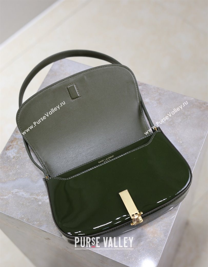 Saint Laurent Mini Voltaire Half-Moon Shoulder Bag in Patent Leather Green 2025 779642 (YY-250801073)