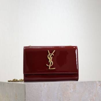 Saint Laurent Kate Small Chain Bag in Patent Leather 469390 Dark Burgundy 2025 (YY-250801109)