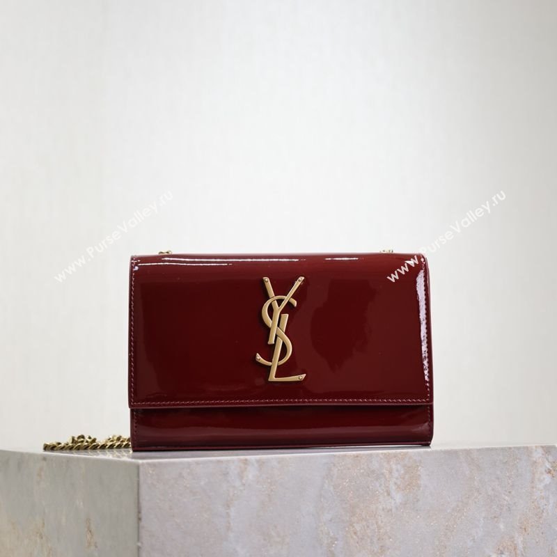 Saint Laurent Kate Small Chain Bag in Patent Leather 469390 Dark Burgundy 2025 (YY-250801109)