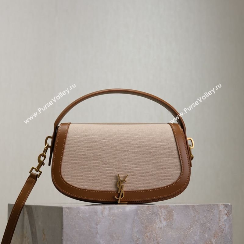 Saint Laurent Voltaire Bag in Box Leather Cotton Linen and Leather Brown 2025 7876710 (YY-250801076)