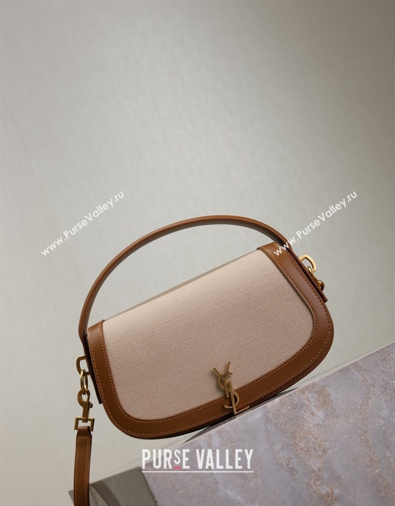 Saint Laurent Voltaire Bag in Box Leather Cotton Linen and Leather Brown 2025 7876710 (YY-250801076)