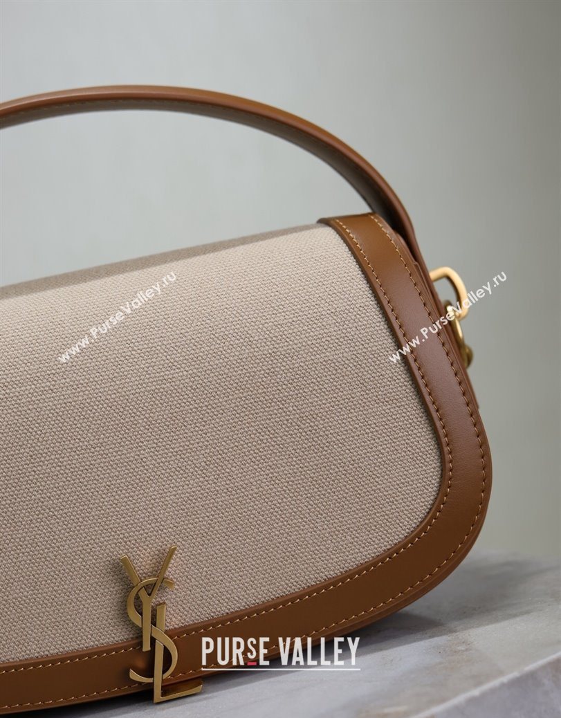 Saint Laurent Voltaire Bag in Box Leather Cotton Linen and Leather Brown 2025 7876710 (YY-250801076)