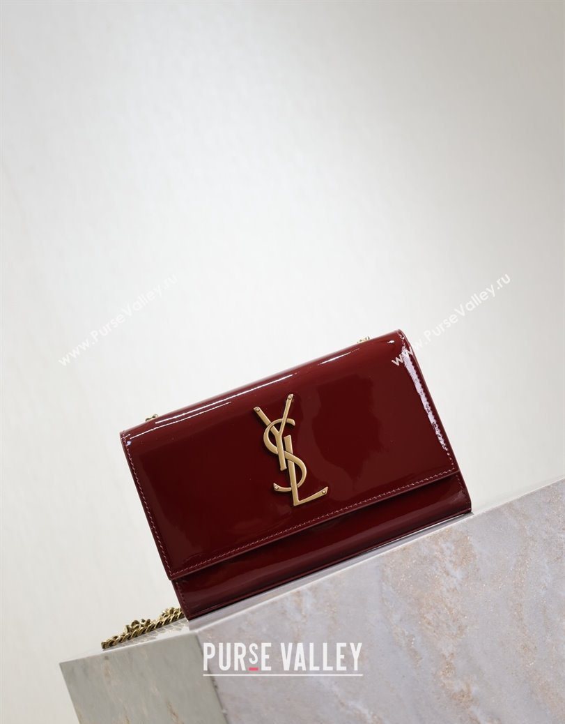 Saint Laurent Kate Small Chain Bag in Patent Leather 469390 Dark Burgundy 2025 (YY-250801109)