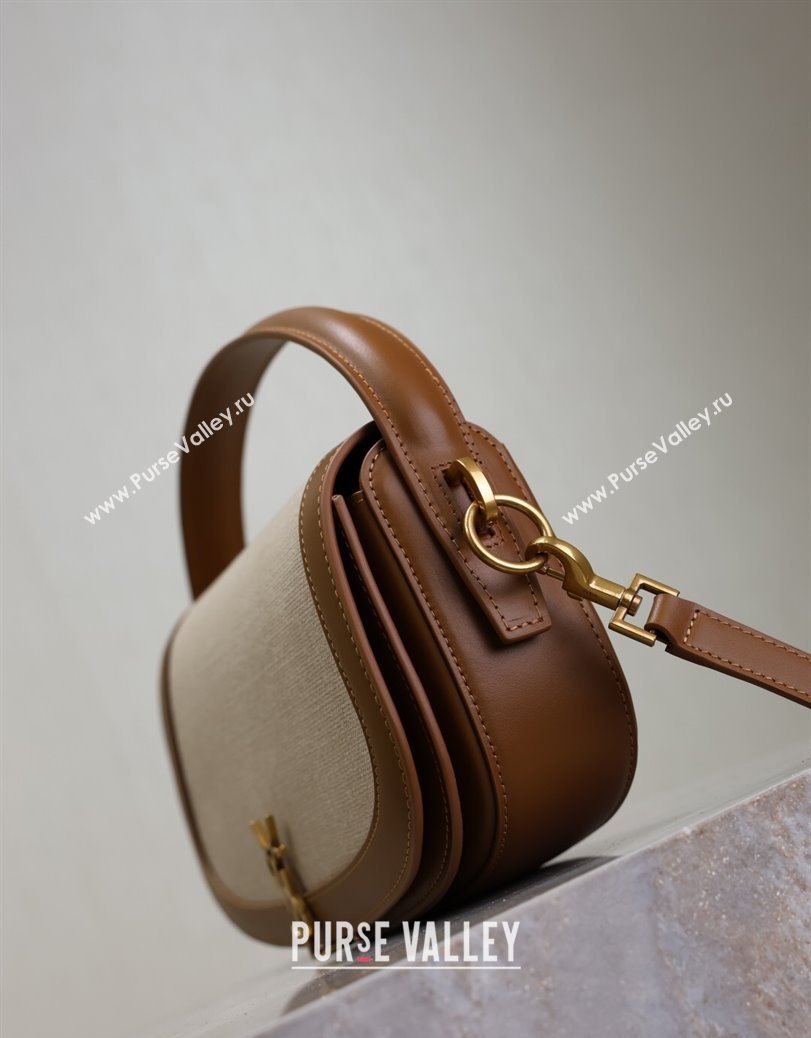 Saint Laurent Voltaire Bag in Box Leather Cotton Linen and Leather Brown 2025 7876710 (YY-250801076)