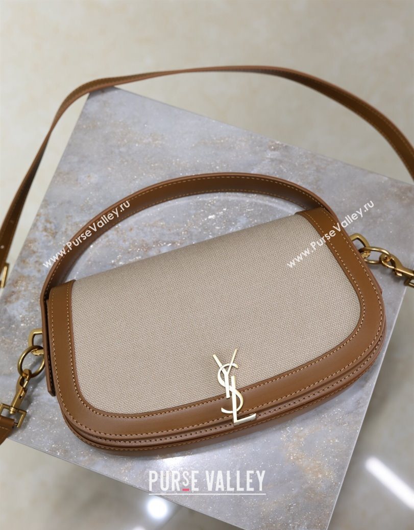 Saint Laurent Voltaire Bag in Box Leather Cotton Linen and Leather Brown 2025 7876710 (YY-250801076)