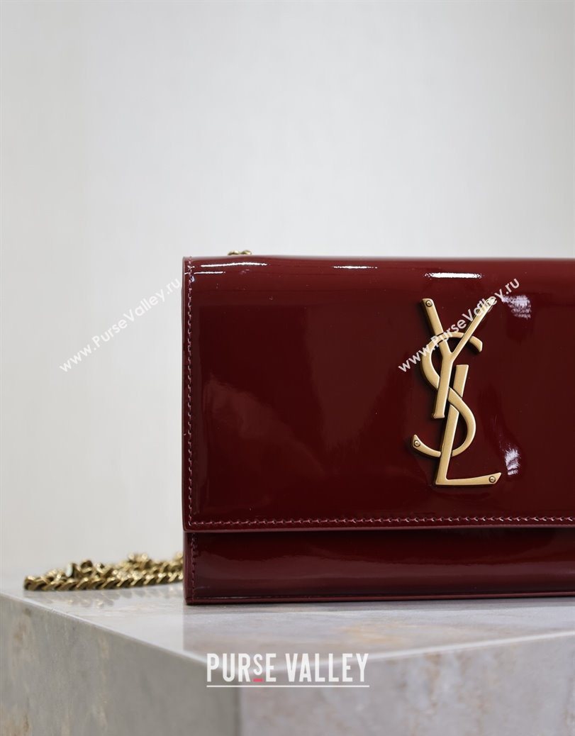 Saint Laurent Kate Small Chain Bag in Patent Leather 469390 Dark Burgundy 2025 (YY-250801109)