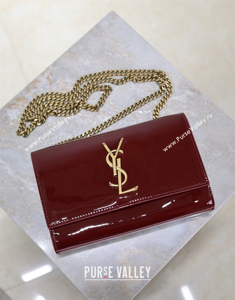 Saint Laurent Kate Small Chain Bag in Patent Leather 469390 Dark Burgundy 2025 (YY-250801109)