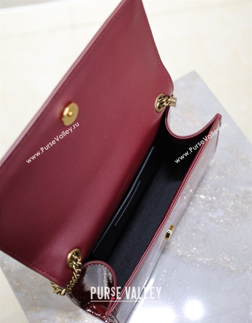 Saint Laurent Kate Small Chain Bag in Patent Leather 469390 Dark Burgundy 2025 (YY-250801109)