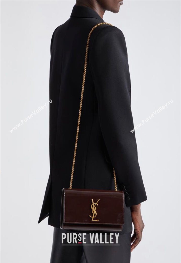 Saint Laurent Kate Small Chain Bag in Patent Leather 469390 Brown 2025 (YY-250801110)