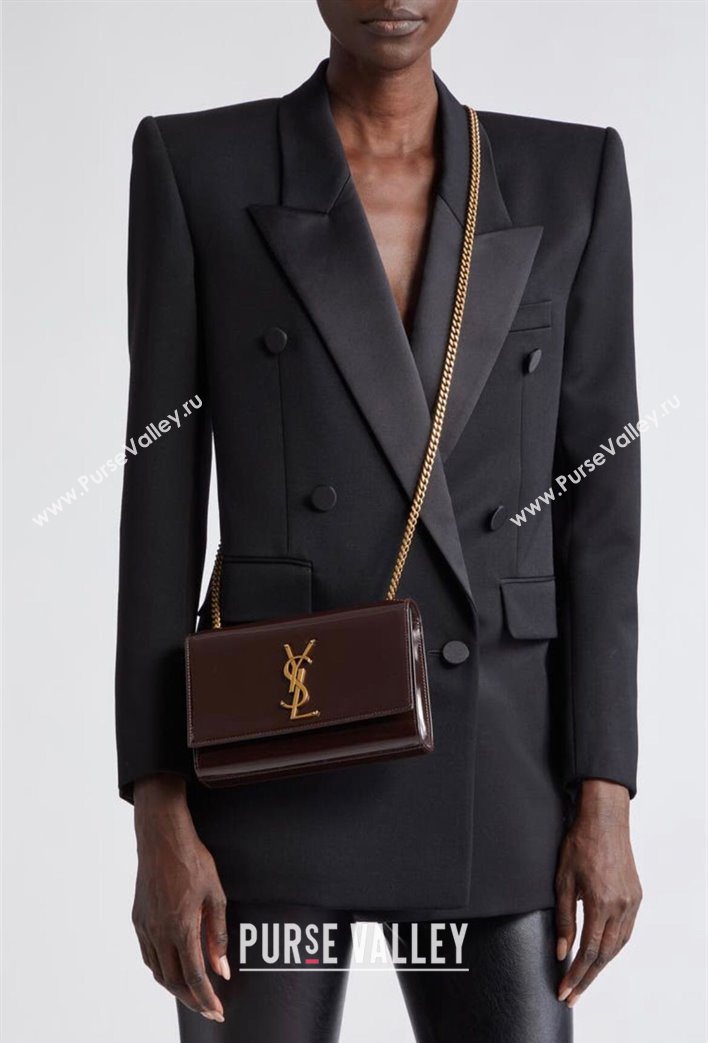 Saint Laurent Kate Small Chain Bag in Patent Leather 469390 Brown 2025 (YY-250801110)