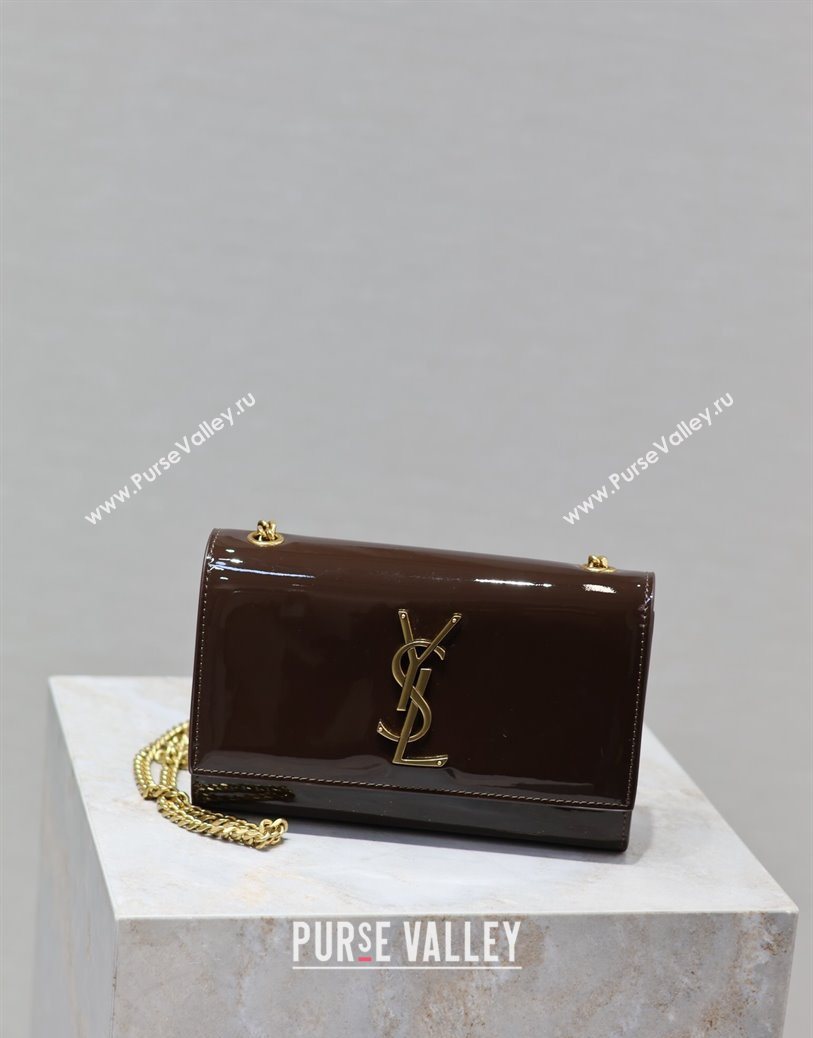 Saint Laurent Kate Small Chain Bag in Patent Leather 469390 Brown 2025 (YY-250801110)