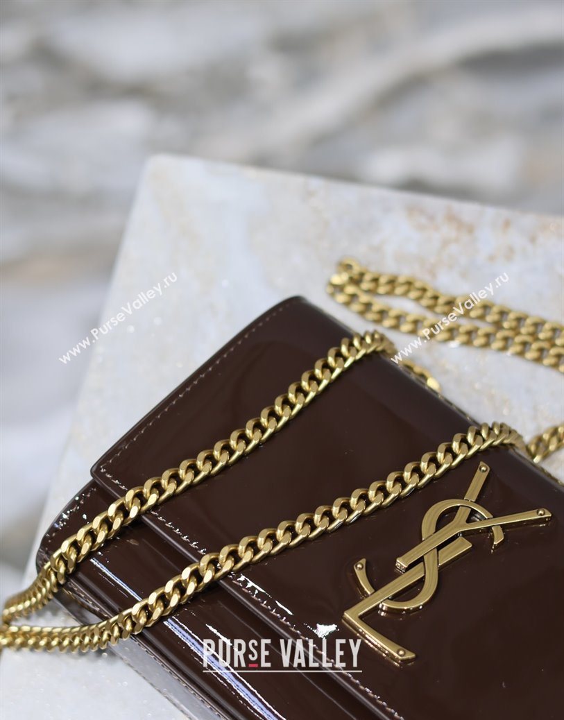 Saint Laurent Kate Small Chain Bag in Patent Leather 469390 Brown 2025 (YY-250801110)