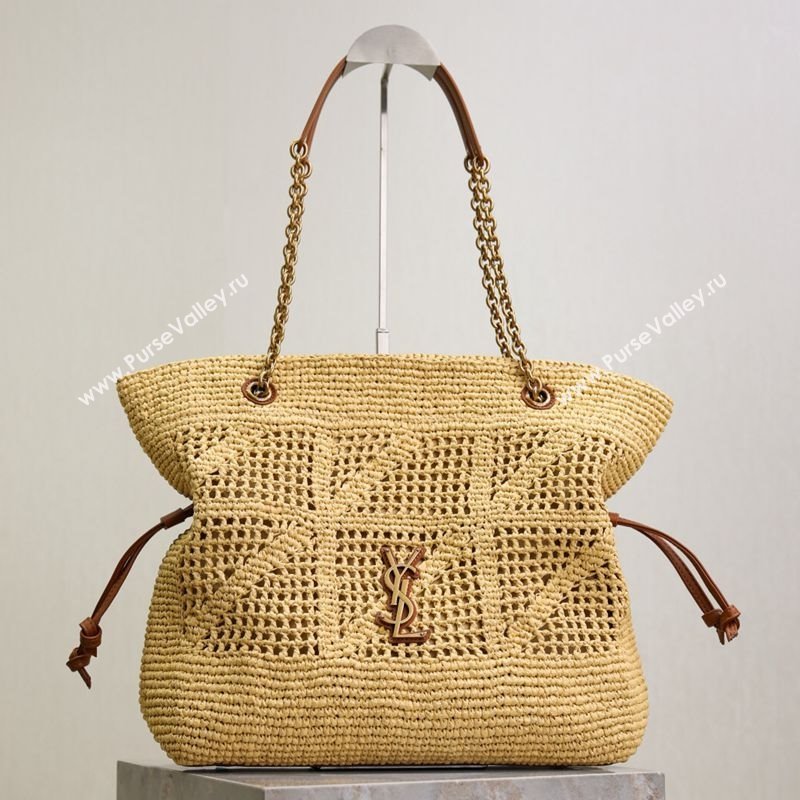 Saint Laurent Jamie Shopping Small Bag in Raffia Straw Beige 2025 833948 (YY-250802003)