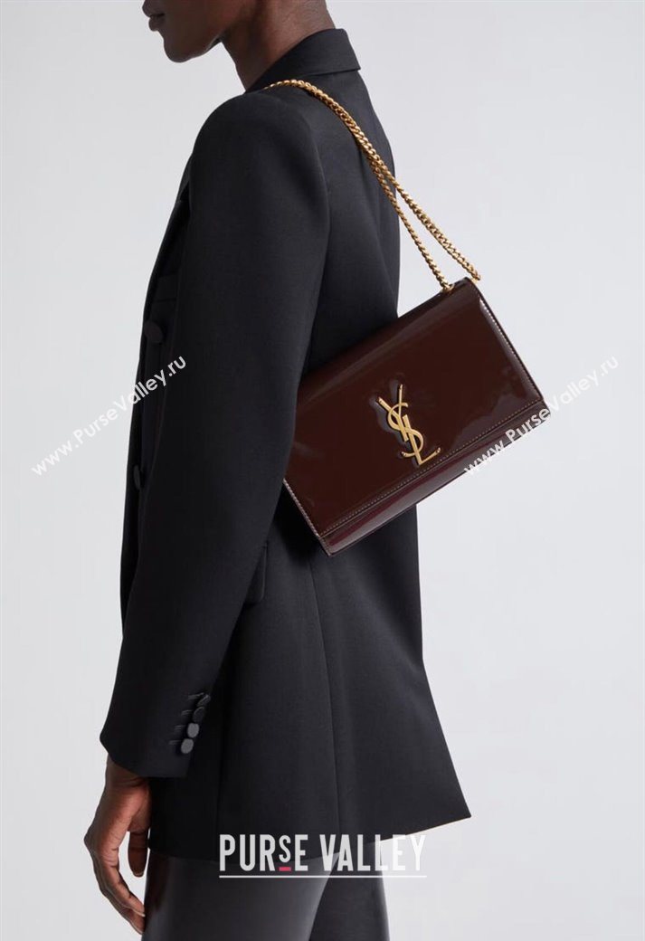 Saint Laurent Kate Medium Chain Bag in Patent Leather 364021 Dark Burgundy 2025 (YY-250801112)