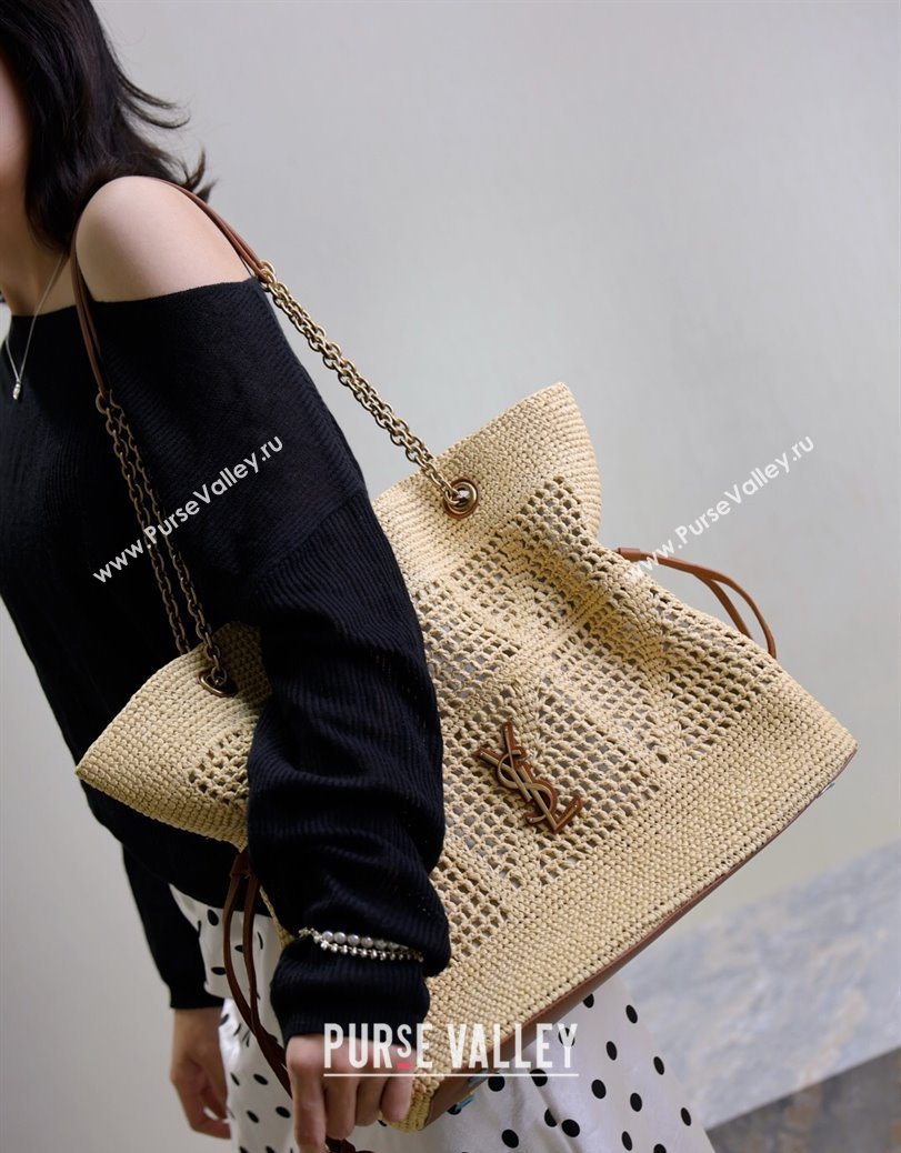 Saint Laurent Jamie Shopping Bag in Raffia Straw Beige 2025 809824 (YY-250802006)