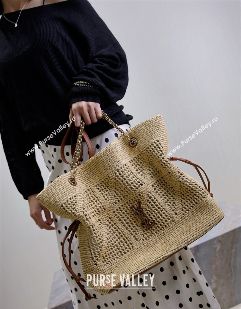 Saint Laurent Jamie Shopping Bag in Raffia Straw Beige 2025 809824 (YY-250802006)