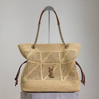 Saint Laurent Jamie Shopping Bag in Raffia Straw Beige 2025 809824 (YY-250802006)