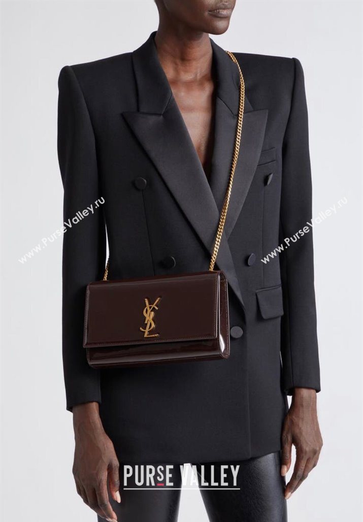 Saint Laurent Kate Medium Chain Bag in Patent Leather 364021 Brown 2025 (YY-250801111)