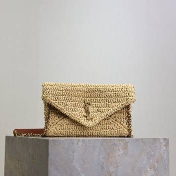 Saint Laurent Cassandre Chain Clutch in Raffia Straw Beige 2025 819271 (YY-250802014)