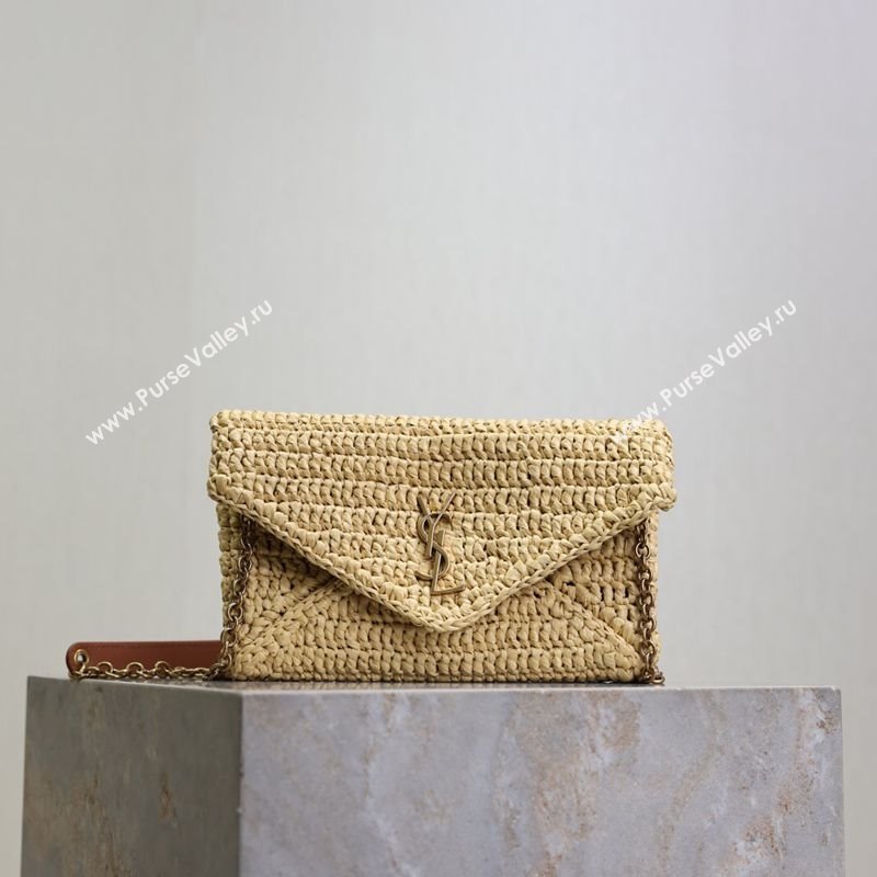 Saint Laurent Cassandre Chain Clutch in Raffia Straw Beige 2025 819271 (YY-250802014)
