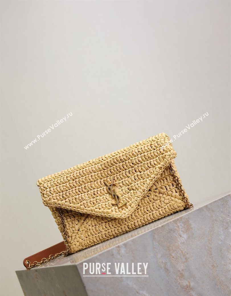Saint Laurent Cassandre Chain Clutch in Raffia Straw Beige 2025 819271 (YY-250802014)