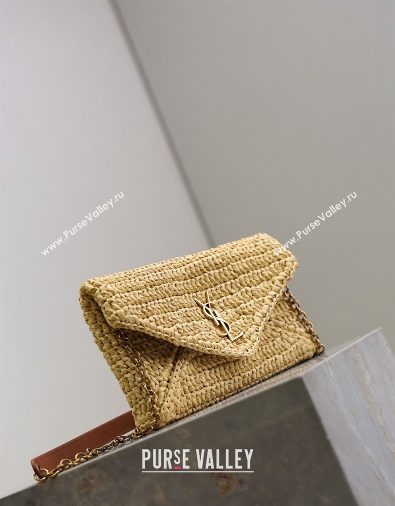 Saint Laurent Cassandre Chain Clutch in Raffia Straw Beige 2025 819271 (YY-250802014)